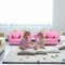 Pink Children Sofa with Soft Coral Fleece and Cute Strawberry Cushions